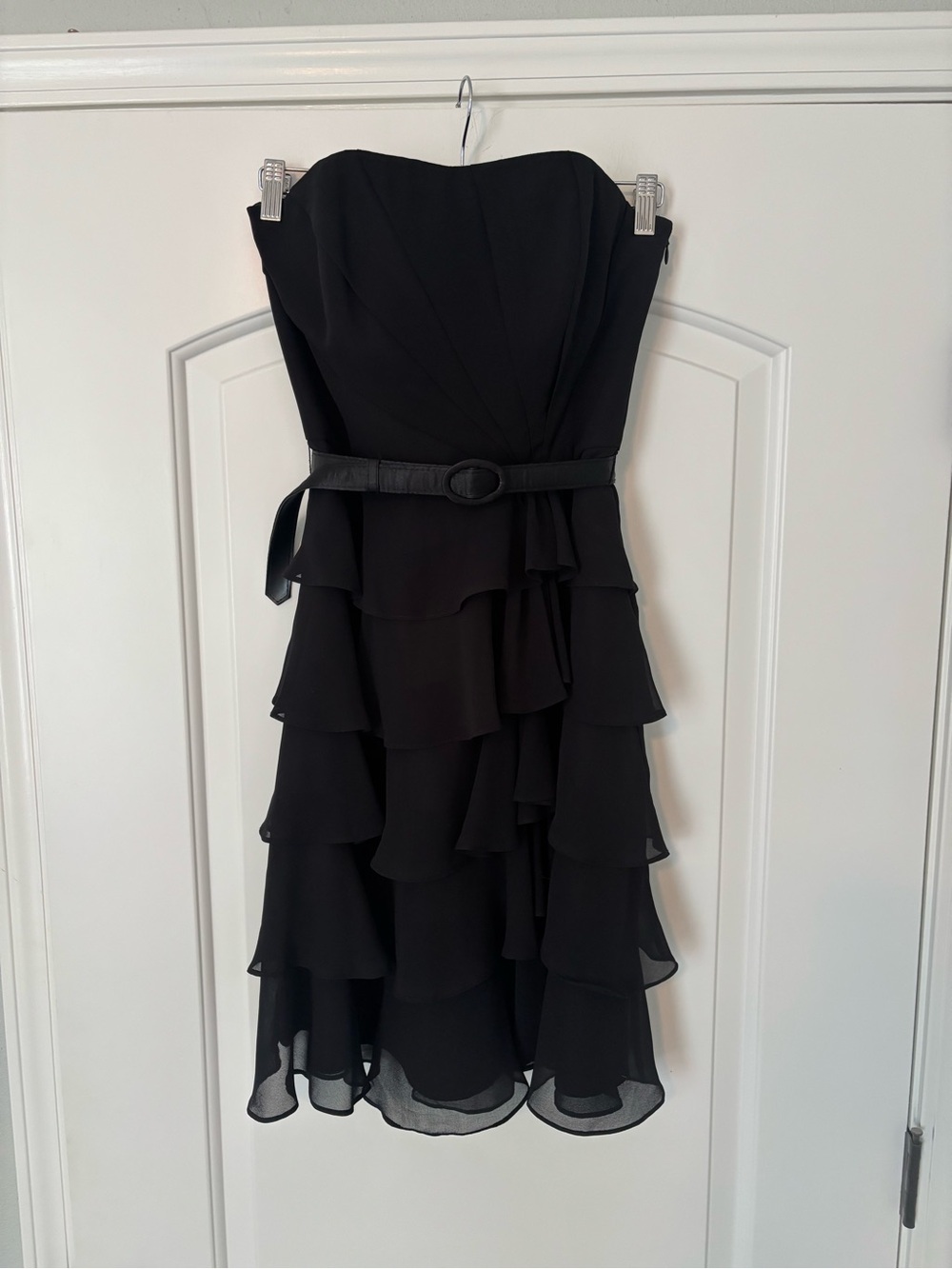 NWT White House Black Market Black Strapless Tiered Peplum Dress
